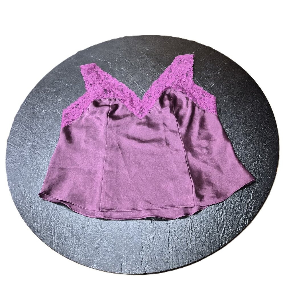 Vintage Y2K Vanity Fair Satin Lace Cami – Purple Slip Top, Size 16 Layering Top